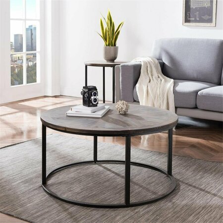 HOMEROOTS 36 in. Reclaimed Wood & Metal Round Coffee Table Natural & Brown 402119